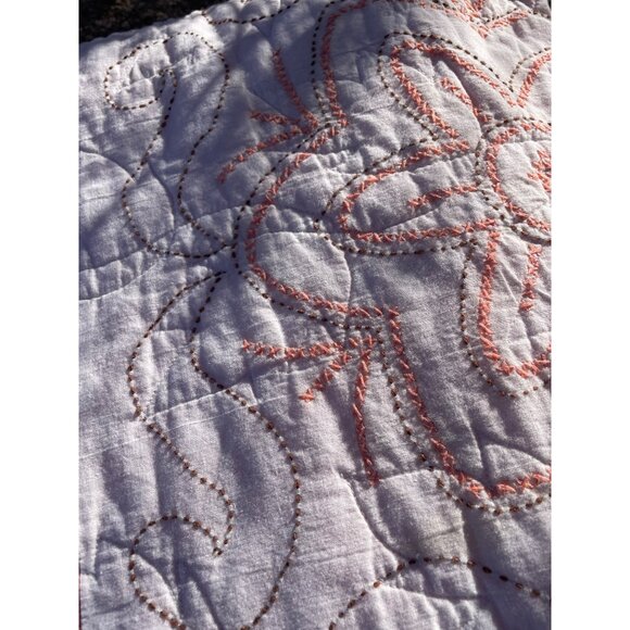 Vintage 1970s Cross Stitch Flower Quilt Cotton 75x100 - Picture 12 of 16